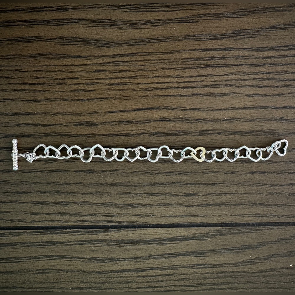 Authentic David Yurman .925 Sterling Silver 750 18K Gold Heart Toggle Bracelet - Picture 4 of 11